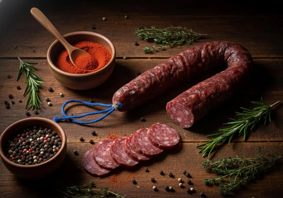 Salchichón de Zamora Curado Artesanal | Sabor Suave y Tradicional | 100% Carne de Cerdo | Ideal para Tapas y Tabla de Embutidos Salchichón Sarta de unos 500 grs.Producto artesano Gourmet