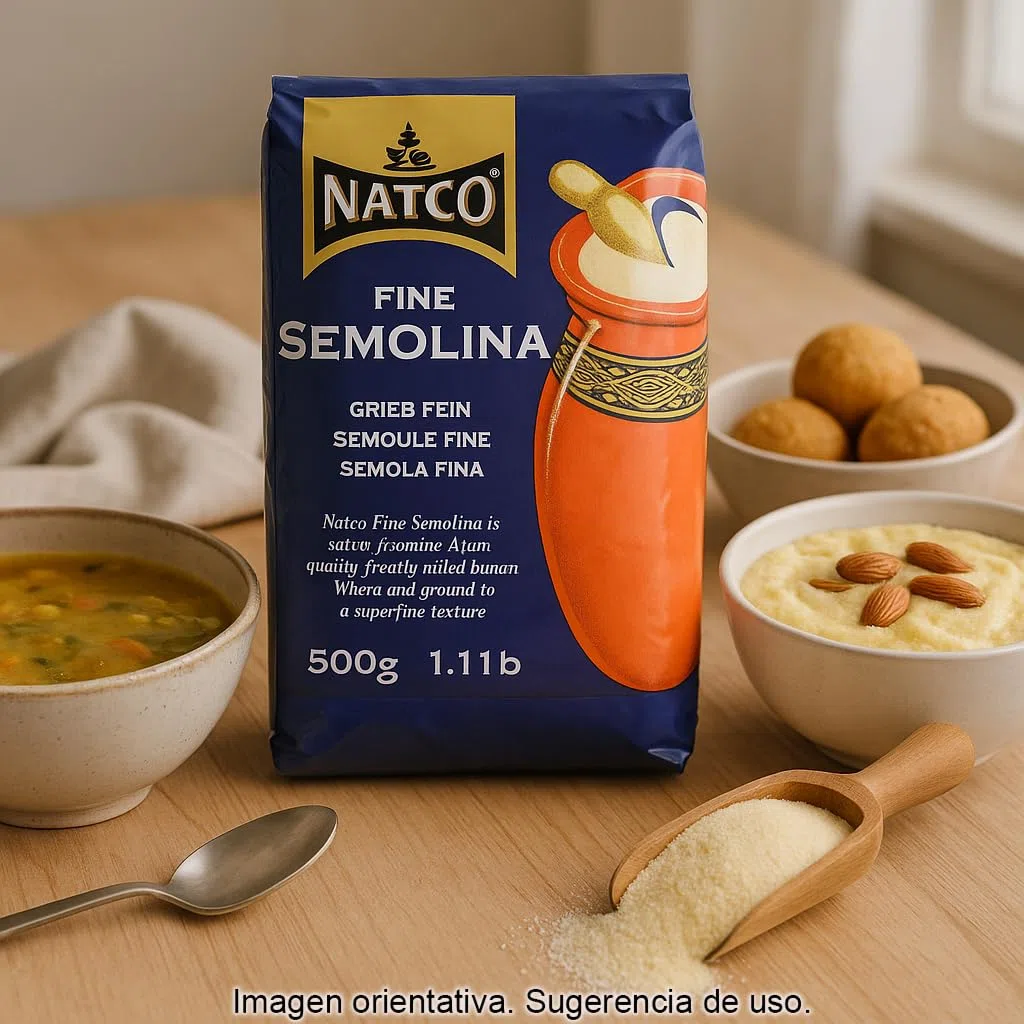 Sémola de trigo fina 500 g textura superfina para espesar sopas y cremas, repostería y dulces tipo halwa, ladoos, gachas