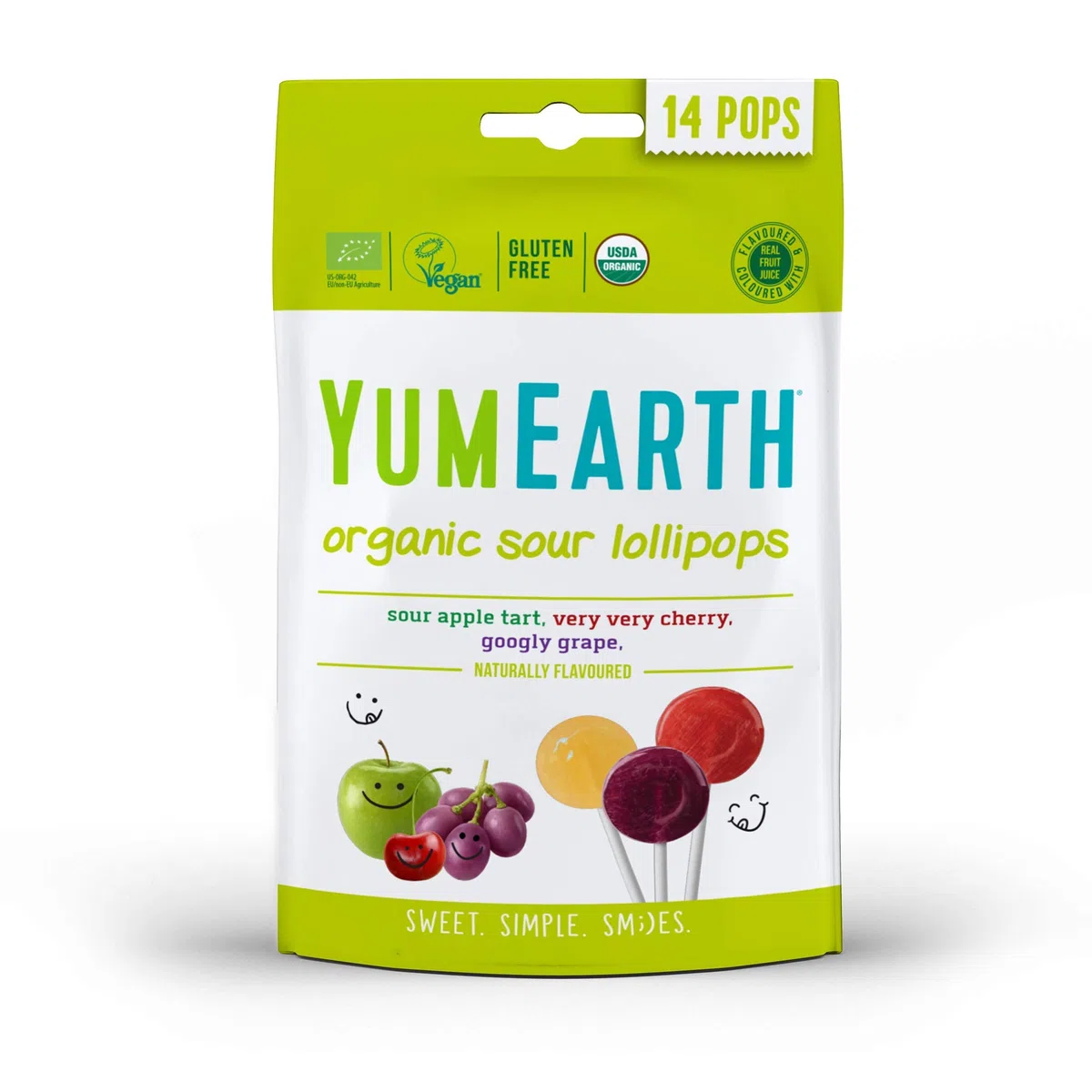 Yumearth - piruletas ecológicas sabor a frutas y ácidas (pack de 2 bolsas combinado)