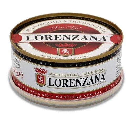 Mantequilla asturiana tradicional LORENZANA sin sal.(varios formatos).Envío GRATIS 24h. (Lata de 250gr, 1 Unidad)