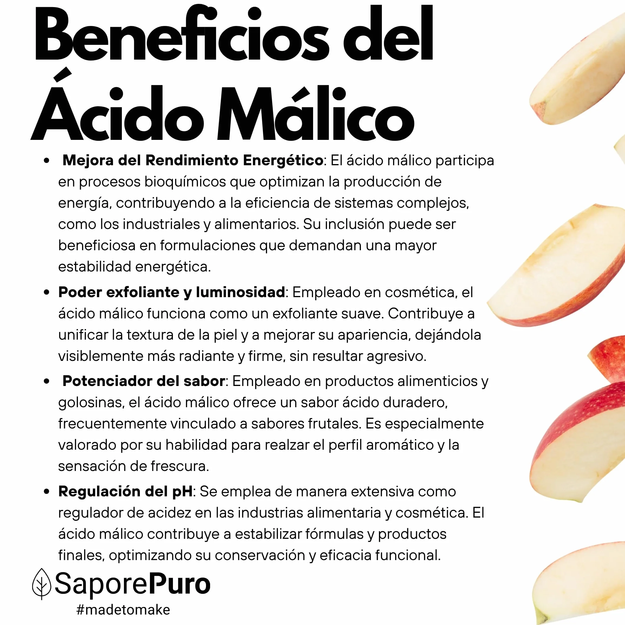 SaporePuro Ácido Málico en Polvo 500 g | Alta Solubilidad y Sabor Ácido | Ideal para Bebidas, Postres y Suplementos | Calidad Alimentaria | Sin Gluten