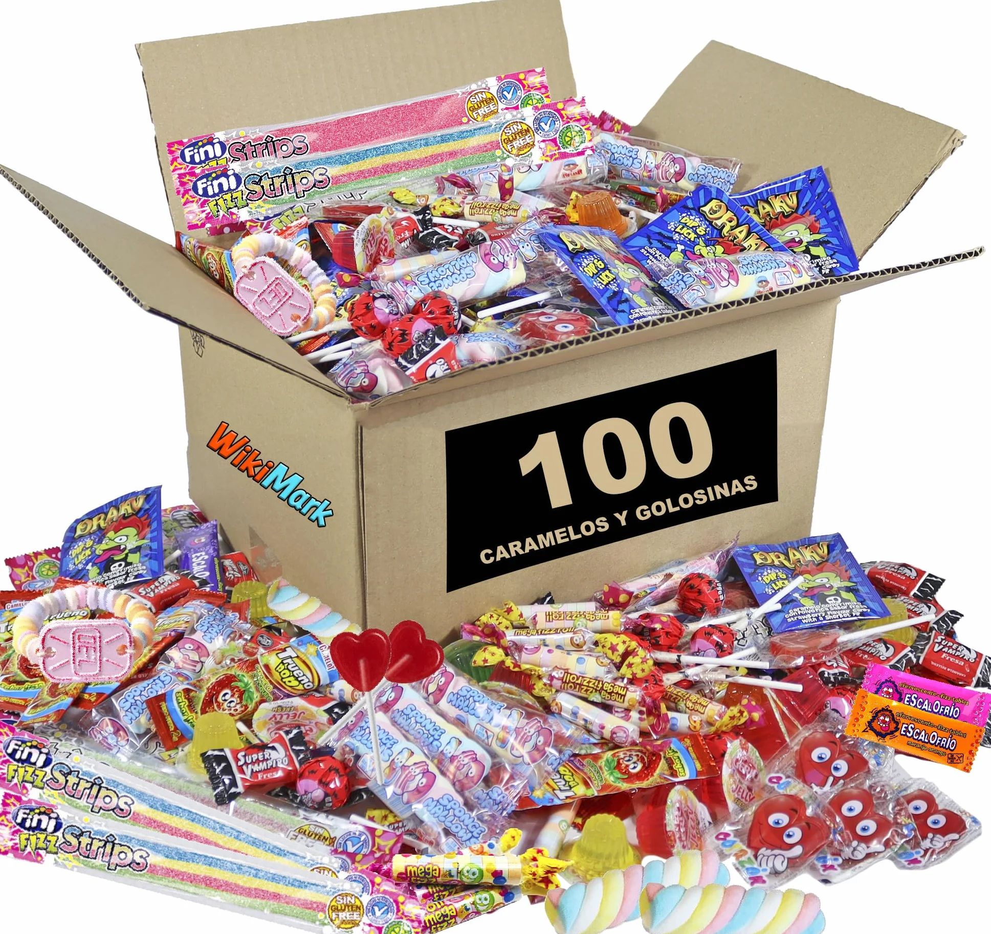 WikiMark - 100 Chuches Relleno de Piñata Sin Alérgenos, Golosinas y Caramelos - Para Relleno Bolsas de Cumpleaños, Fiestas, Navidad, Halloween. Sin Gluten y Sin Leche.