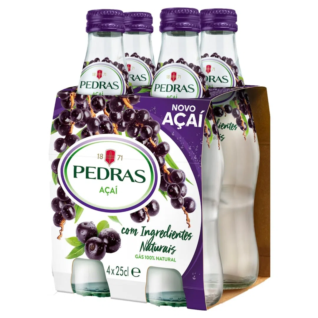 Agua con Gas con Sabor a bayas de Acai Pedras – Pack 4x25cl | Refresco Natural de Açaí, Sin Azúcar, Bebida Saludable y Refrescante