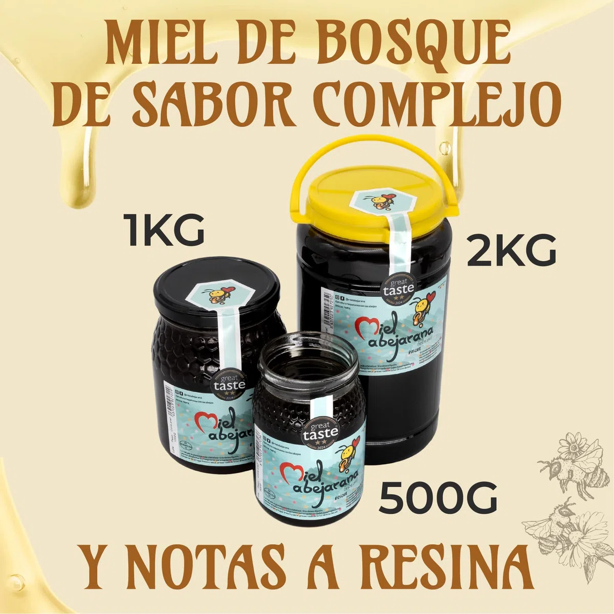 Miel de Bosque 1kg Cruda Sin Filtrar Ni Pasteurizar Pura de Abeja y Natural