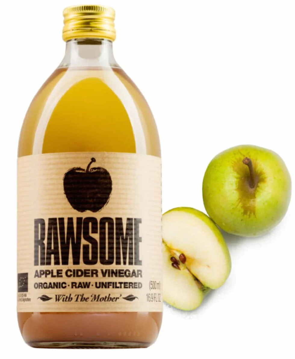 Rawsome Vinegars - Vinagre de Sidra de Manzana con la madre 100% Natural. Vinagre Ecológico Puro Sin Filtrar, Vegano y Vegetariano. Botella de Vidrio 500 ml