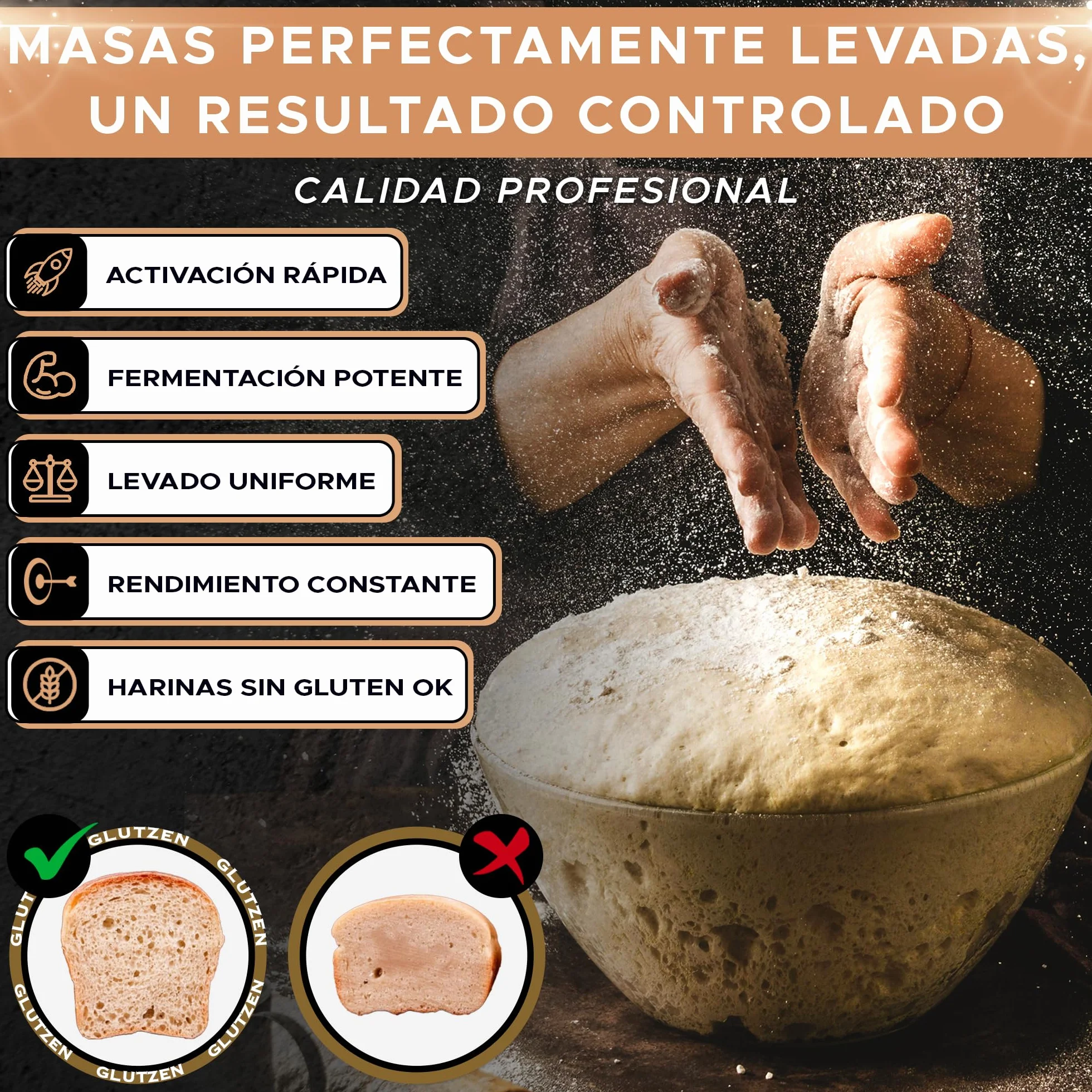 Levadura Seca Instantánea Sin Gluten Bio GLUTZEN 6x9g Activa para Pan y Pizza