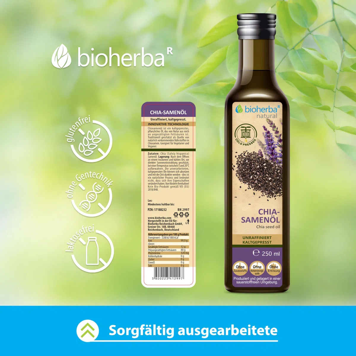 Aceite de semilla de chía 250 ml – Prensado en frío, 100 % natural y sin refinar | Para cocina y uso cosmético | BIOHERBA (1)