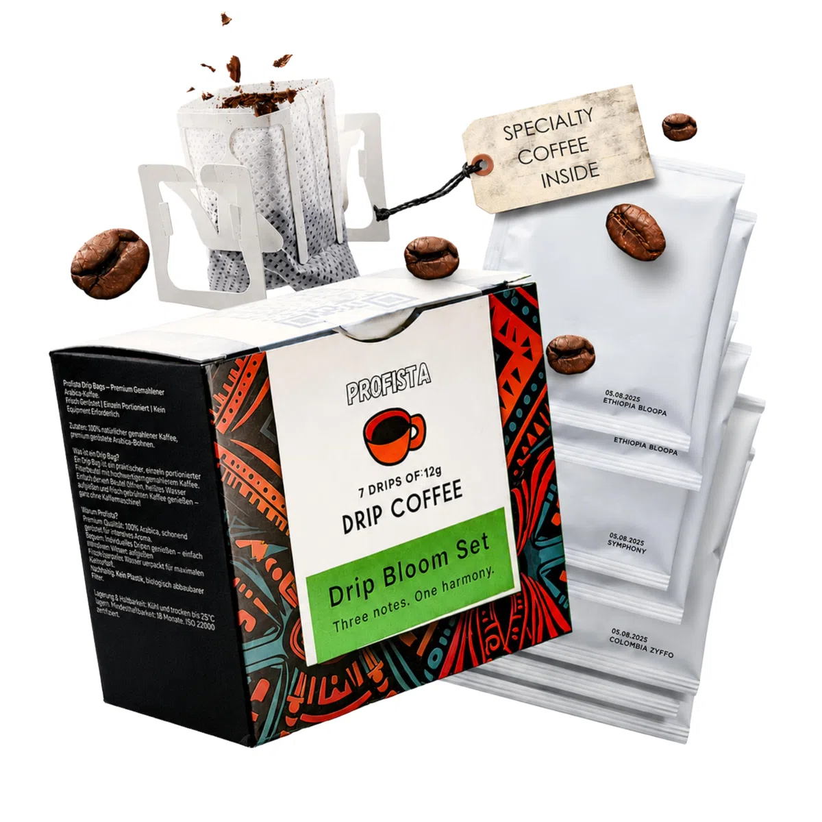 PROFISTA Bolsa de Filtro, Drip Bloom, Bolsitas de Café en Infusión-para Llevar, Café para el Día del Padre-Set de para Camping, 100% Arabica Molido, 7x12g (Drip Bloom Set)