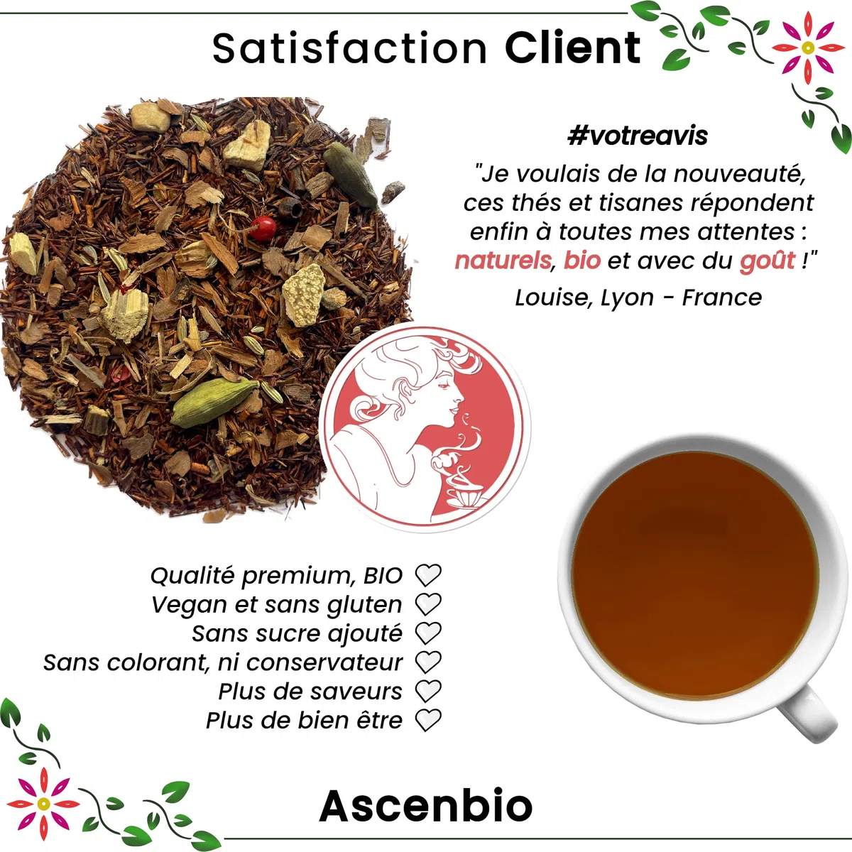 Ascenbio - Rooibos - Chai bos orgánicos - 180 g a granel - preparado y envasado en Francia - embalaje biodegradable