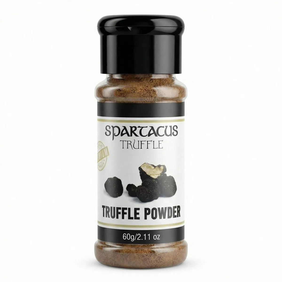 Spartacus Truffle Polvo de Trufa 60 g – 5% Trufa Negra (Tuber aestivum) con Harina de Algarroba – Condimento de Trufa Naturalmente Dulce – Sin Gluten, Sin Aditivos