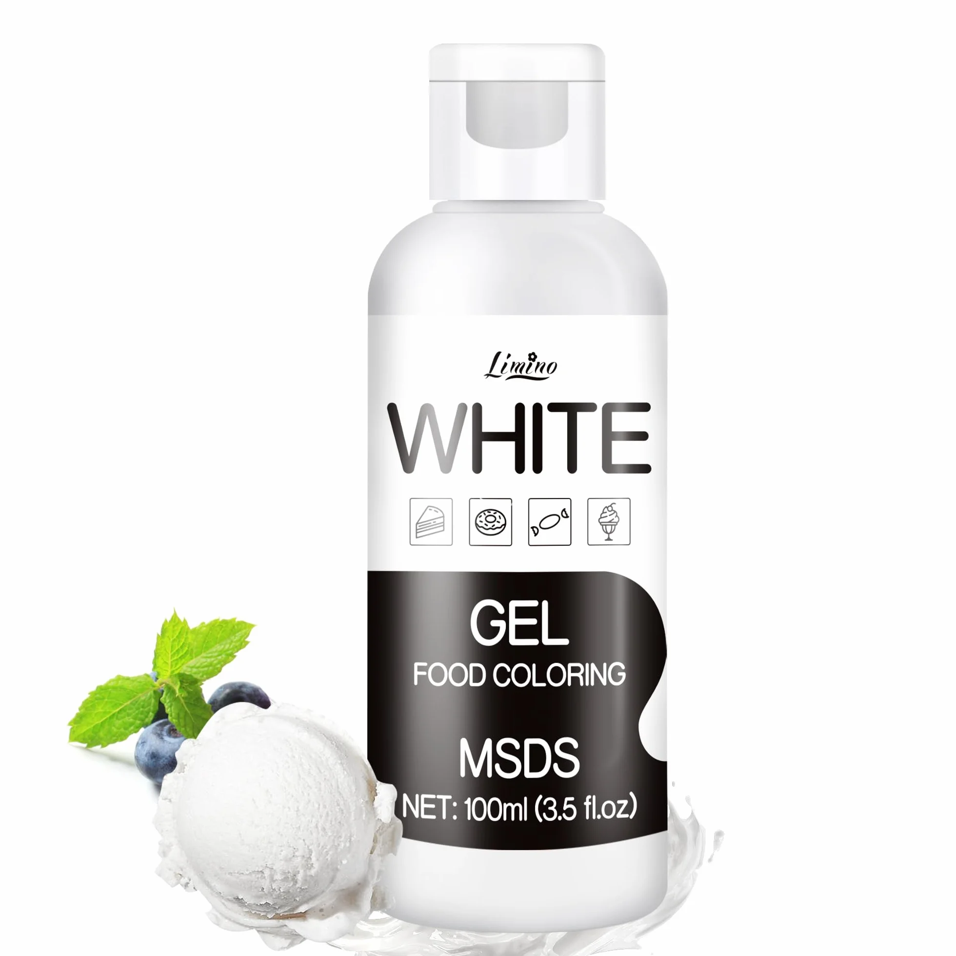 Colorante Alimentario Gel Blanco 100ml Insípido para Pastel Decorar, Hornear, Fondant y Macarron