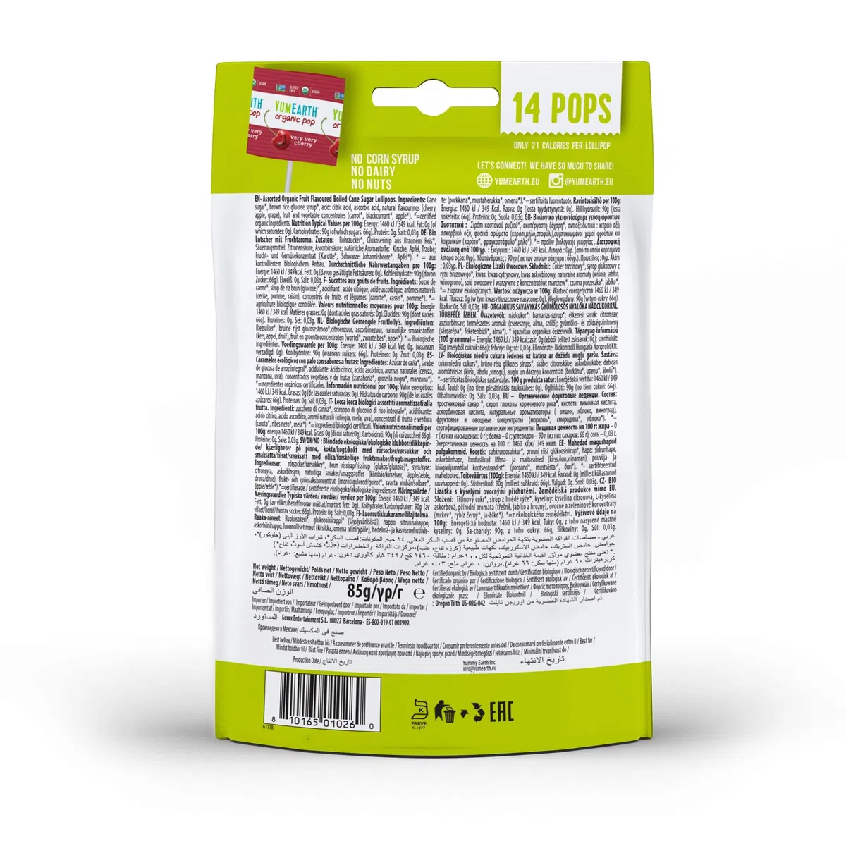 Yumearth - piruletas ecológicas sabor a frutas y ácidas (pack de 2 bolsas combinado)