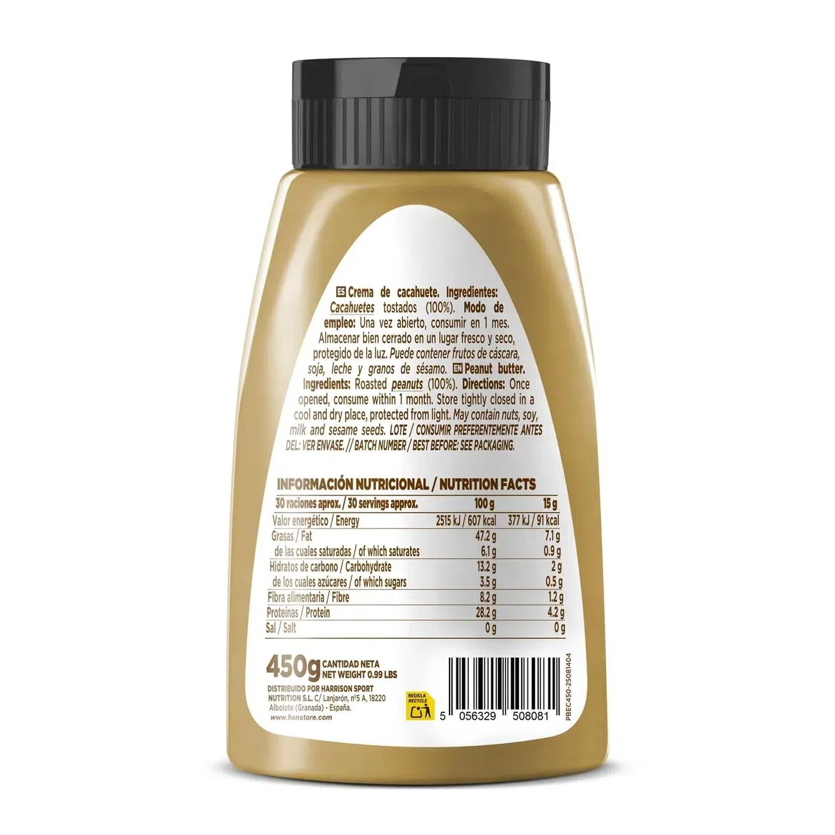 HSN Crema de Cacahuete 100% Natural | Textura Fluida Extra Cremosa con Dosificador | Pack 2x 450g | Sin Aceite de Palma, Sal ni Azúcares Añadidos | Vegano, No-GMO