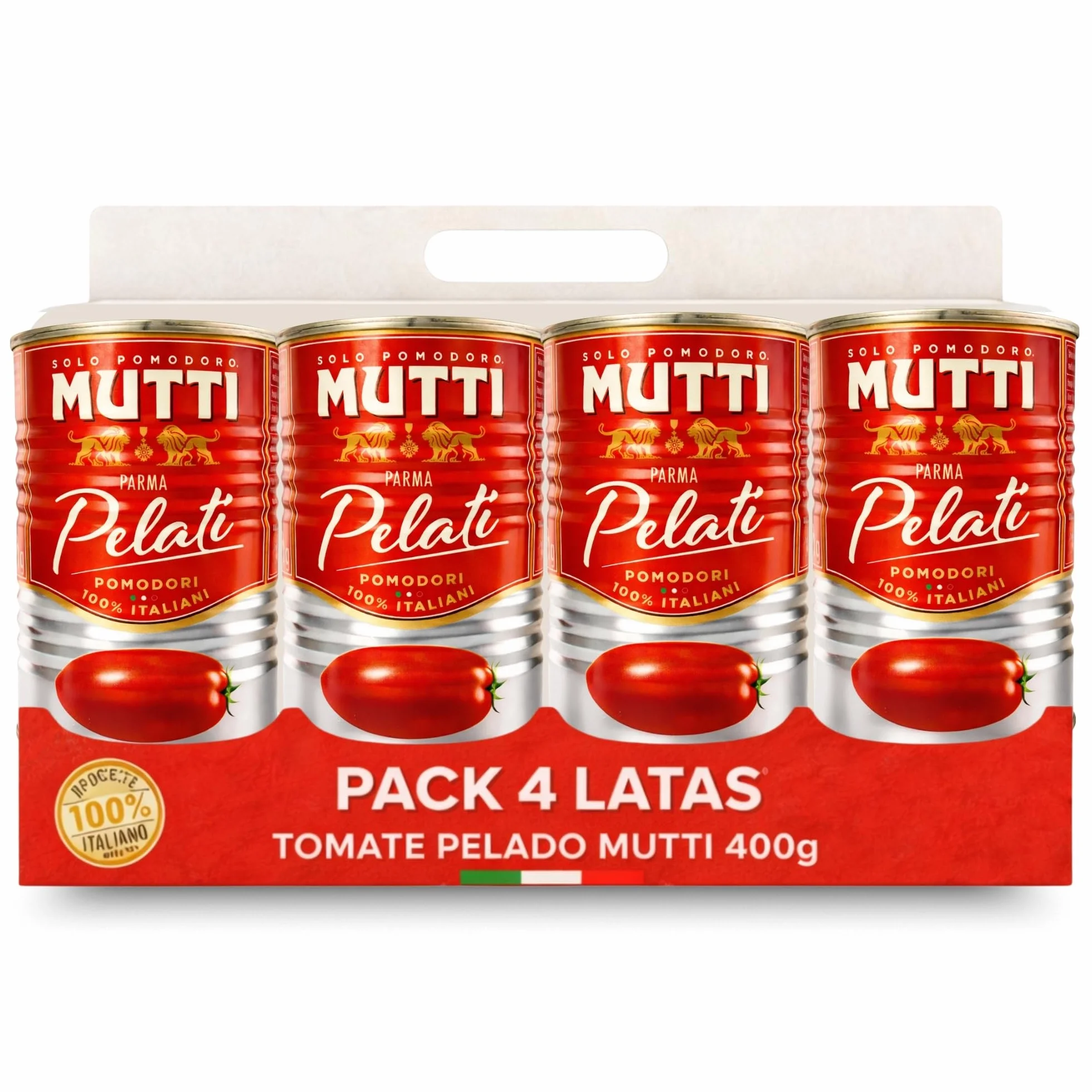 Tomate Pelado, Salsa Tomate Italiano, Para platos tradicionales mediterráneos, Elaborado con tomates pelados, zumo de tomate, Sin Gluten, Sin Lactosa, Sin huevos, Vegano, Contiene 4 Latas de 400 gr