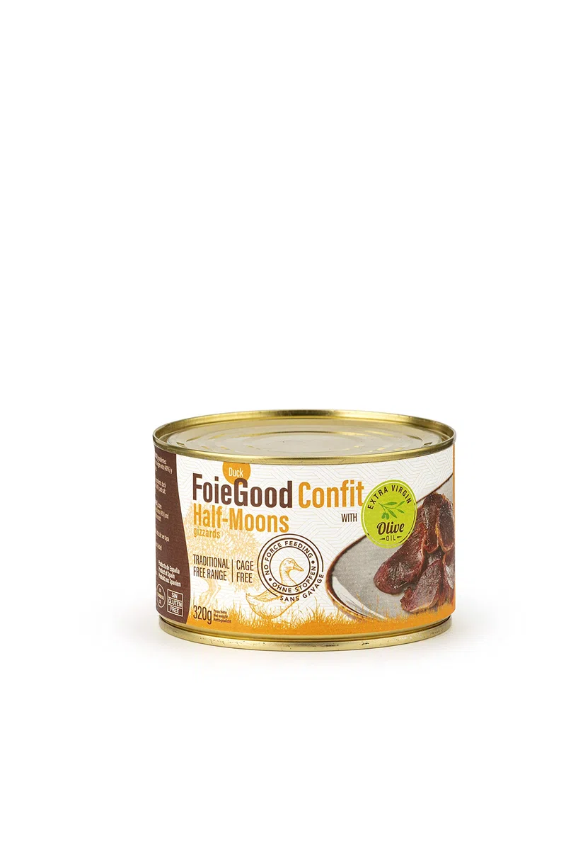 FoieGood - Confit de Mollejas de Pato - Ideal para Aperitivos - Sin Cebo Tradicional - 320gr