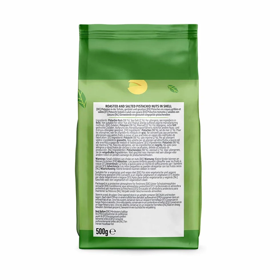 Marca Amazon - Happy Belly Pistachos tostados y salados, Sal Marina, 1000g (Paquete de 2 x 500 g)