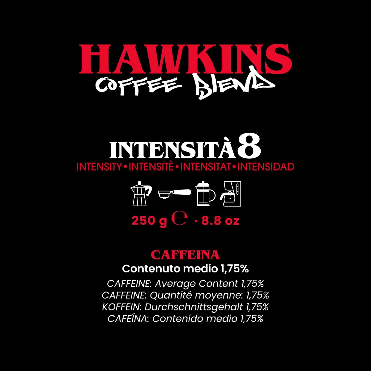 Bialetti Café molido Stranger Things – Lata + bolsa 250 g, mezcla Hawkins 50% Arábica 50% Robusta, edición coleccionista con diseño de la serie