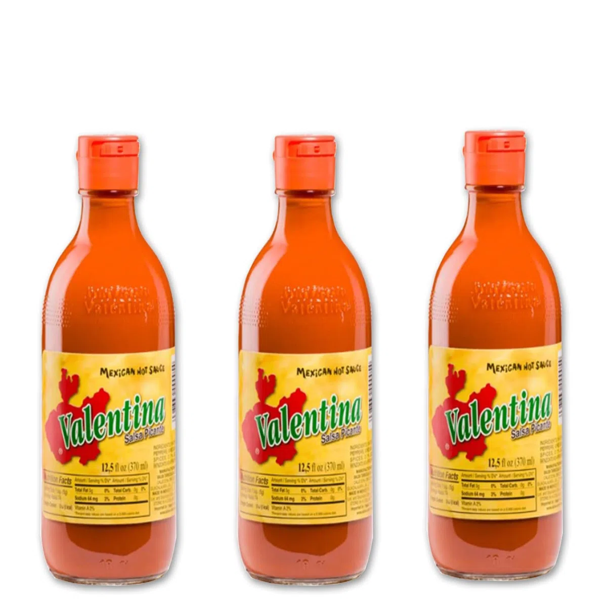 Pack de 3 Salsas Picantes Valentina Amarilla, Mexican Hot/Spicy Sauce, Pack de 3 x 370 - Sin Gluten, Bajo en grasa y azúcar