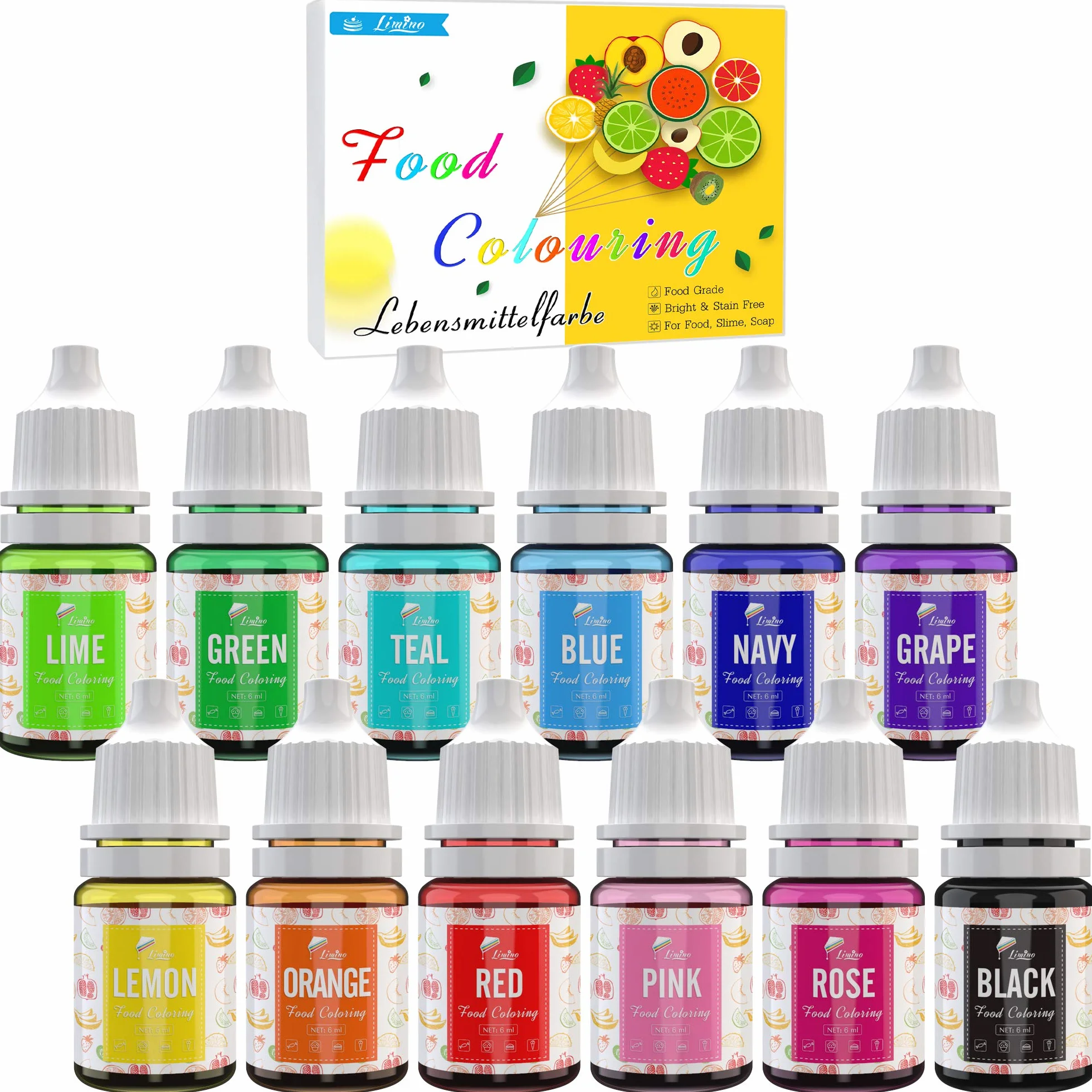 Colorante Alimentario Líquido Concentrado 12 Colores 6ml para Pastel Decorar, Hornear, Cocinar