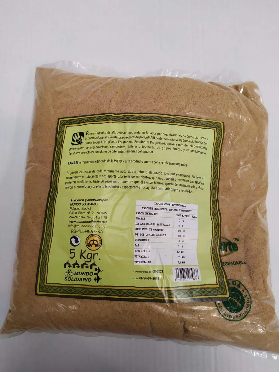 Cesta Sostenible Bio Panela de Comercio Justo 5 Kgs de Azúcar de Caña Natural sin Refinar
