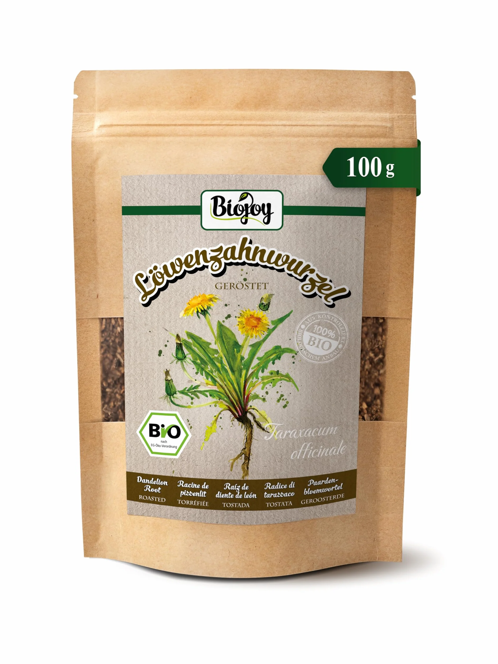 Biojoy Raíces de diente de león Ecológico (100 g), secadas y tostadas, ideales para Infusión (Taraxacum officinale)