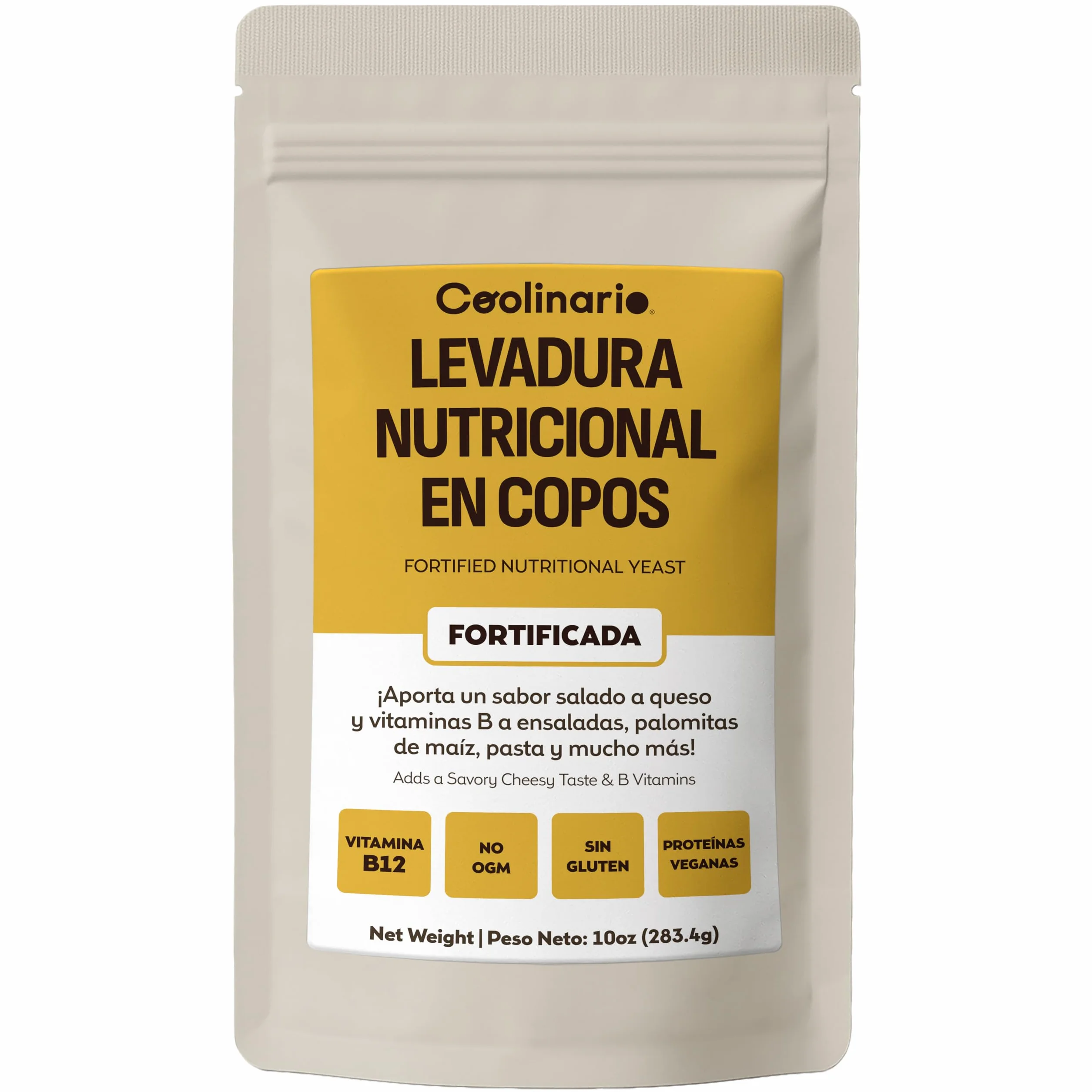 Coolinario Levadura Nutricional Fortificada 283.5 g Condimento Vegano Sabor Queso Rica en B12 Proteína Fibra
