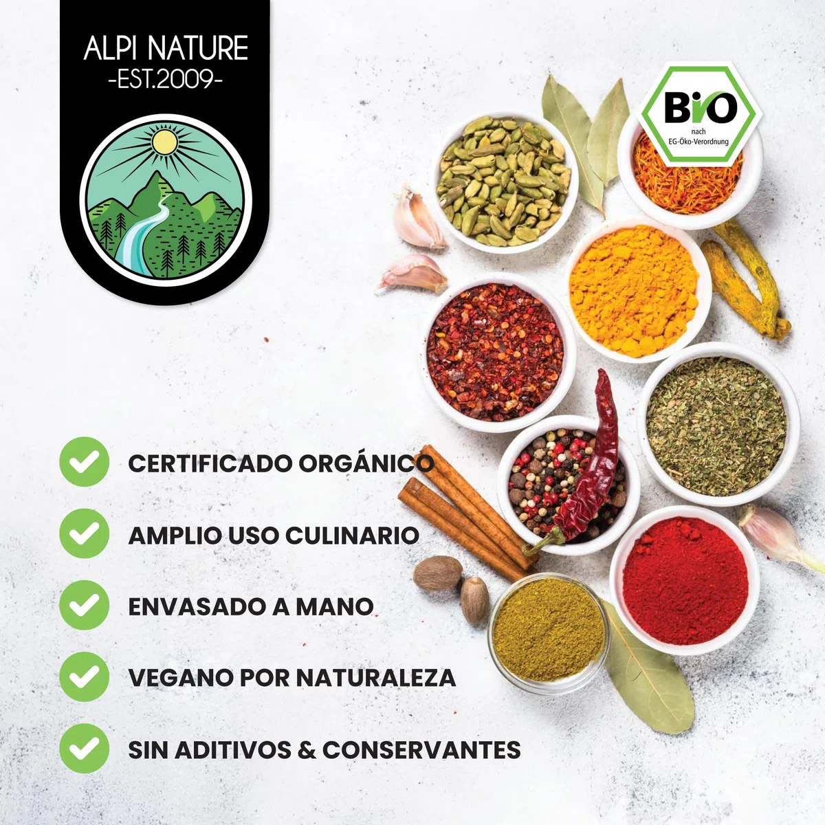 Alpi Nature Comino Molido Orgánico 250g, Comino Semillas Molidas para Cocinar y Condimentar