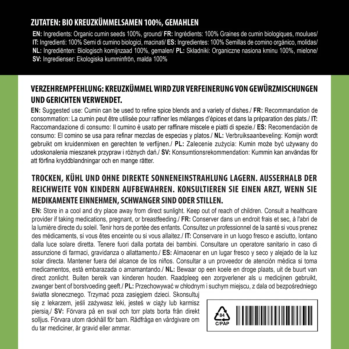 Alpi Nature Comino Molido Orgánico 250g, Comino Semillas Molidas para Cocinar y Condimentar