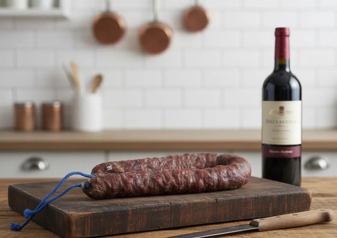 Salchichón de Zamora Curado Artesanal | Sabor Suave y Tradicional | 100% Carne de Cerdo | Ideal para Tapas y Tabla de Embutidos Salchichón Sarta de unos 500 grs.Producto artesano Gourmet