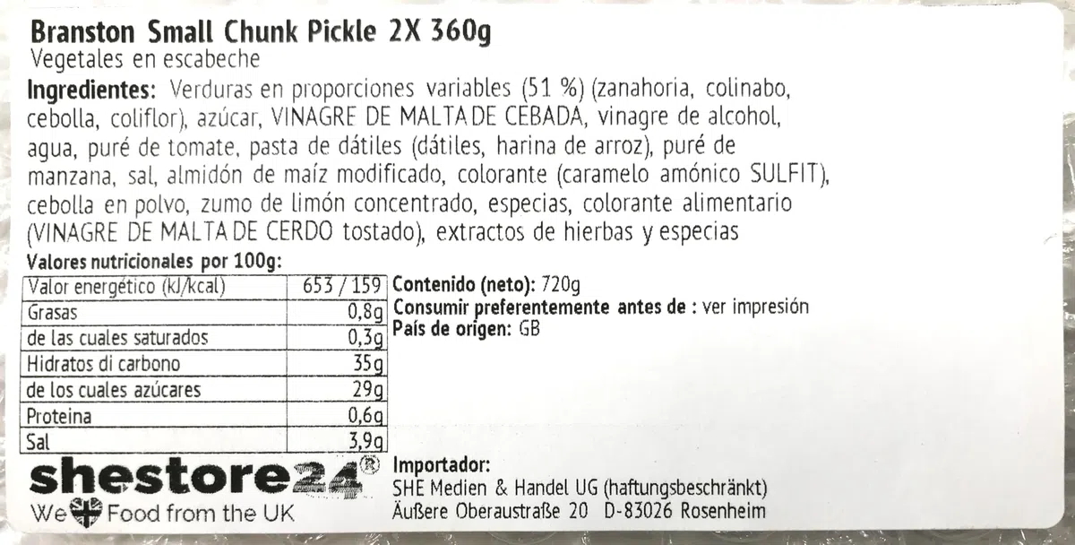 Small Chunk Pickle Verduras en escabeche finamente picadas 2x 360G - importado por Shestore24
