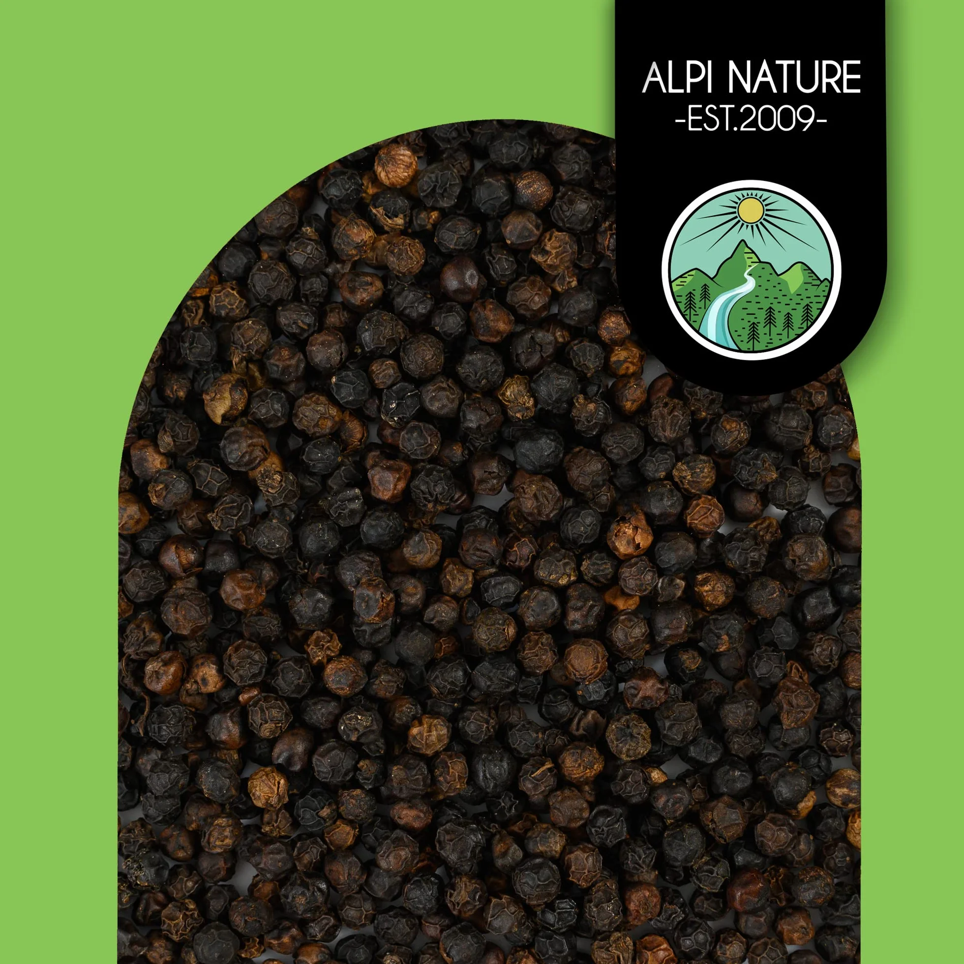 Alpi Nature Pimienta Negra Tellicherry Orgánica en Grano 250g, Granos de Pimienta Tellicherry Enteros