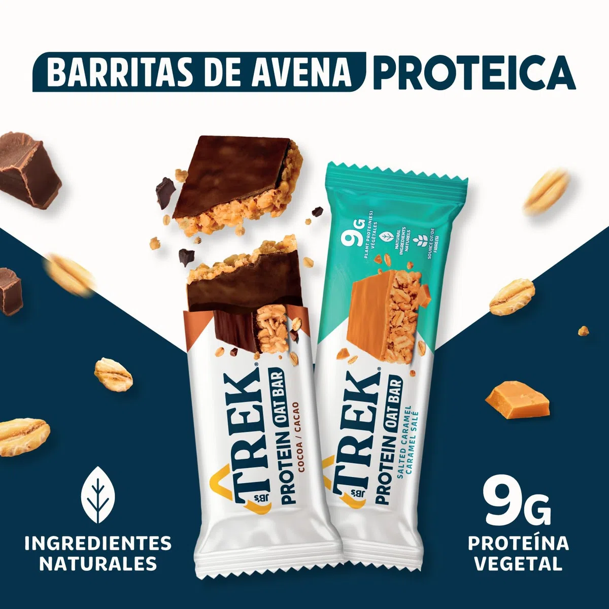 TREK Barrita Proteíca de Avena | Pack Multisabor | Plant-Based | Sin Gluten | Vegano | 16 x 50g Barritas | 800g