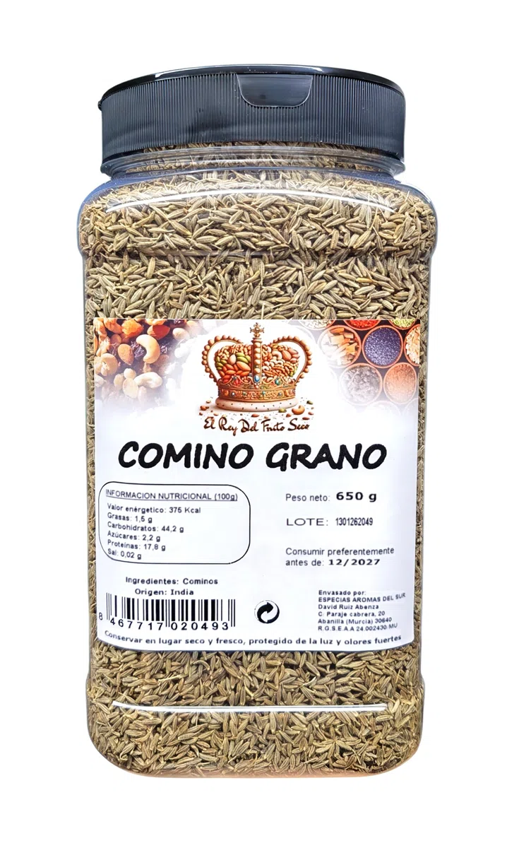 Comino Grano 650 Gr - Producto Natural - Semillas de Comino Puro para Cocina y Remedios Naturales - El Rey del Fruto Seco