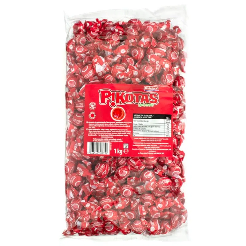 Pikotas Cereza – Bolsa 1 kg | Gominolas Grageadas con Sabor Cereza | Caramelos Blandos Rellenos | Ideal para Eventos, Fiestas y Repostería