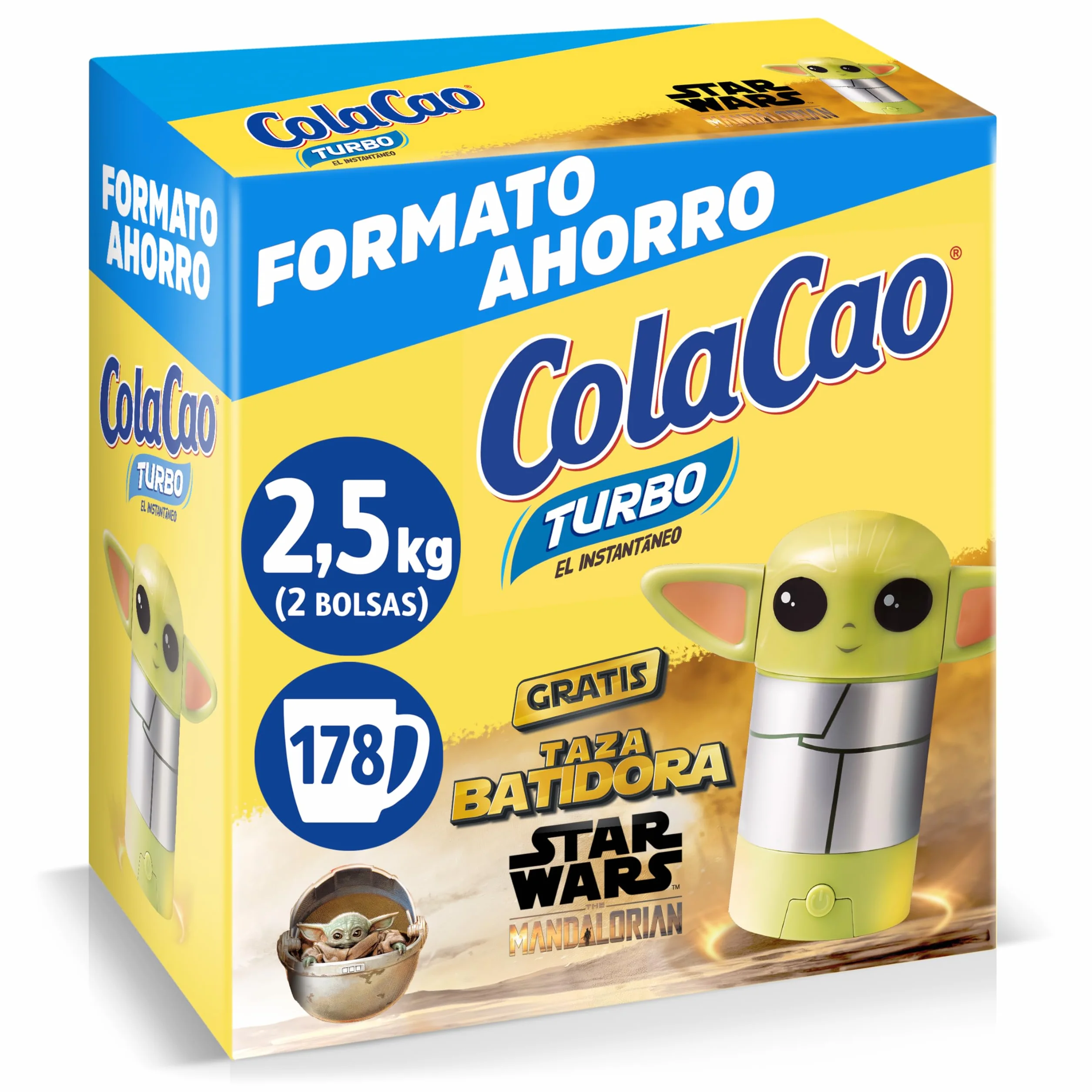 ColaCao, Turbo, Cacao Soluble Instantáneo Natural sin Aditivos - Formato Ahorro - 2,5kg (Taza Batidora Star Wars)