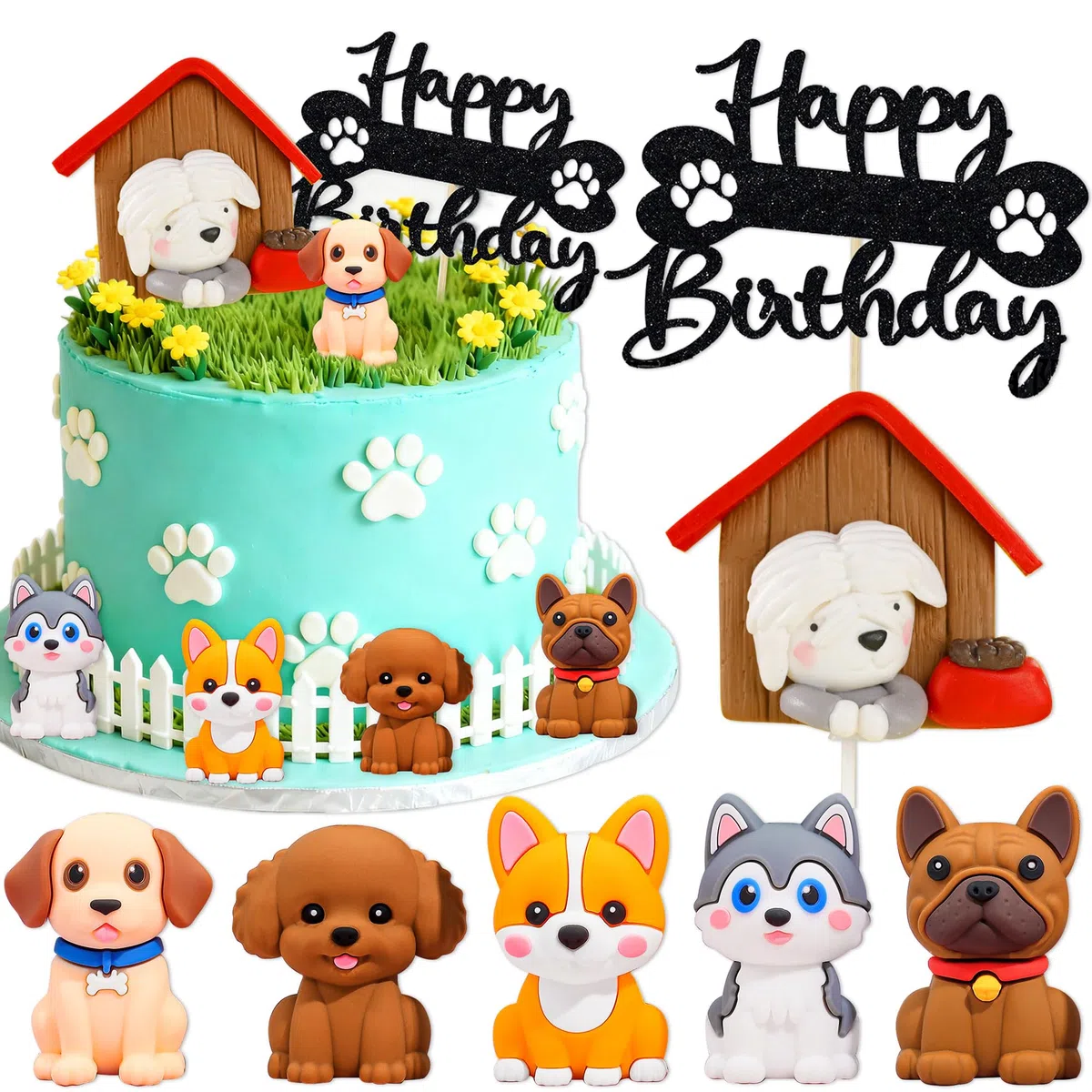 JeVenis perritos fiesta de cumpleaños decoraciones figuras de animales decoraciones pasteles para fiestas cumpleaños accesorios fiestas temática mascotas regalos