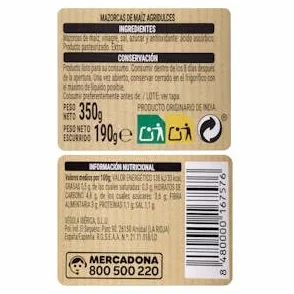 Mazorquitas de maíz agridulce Hacendado Tarro 350 g (190 g escurrido) Pack 2