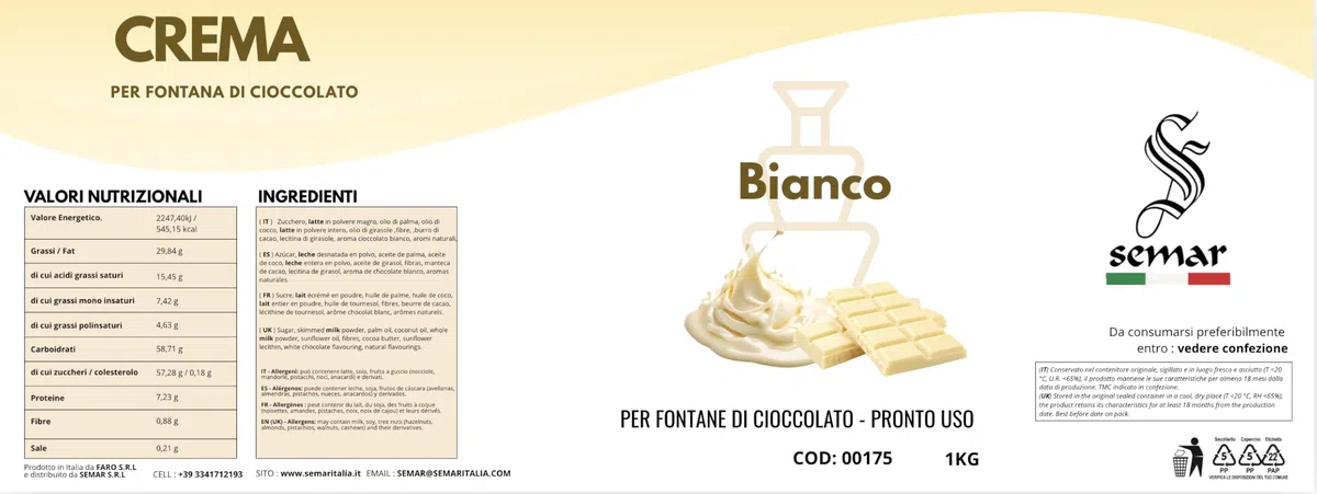 Semar Chocolate Blanco - Liquid - para Fuentes de Chocolate 2 Kg