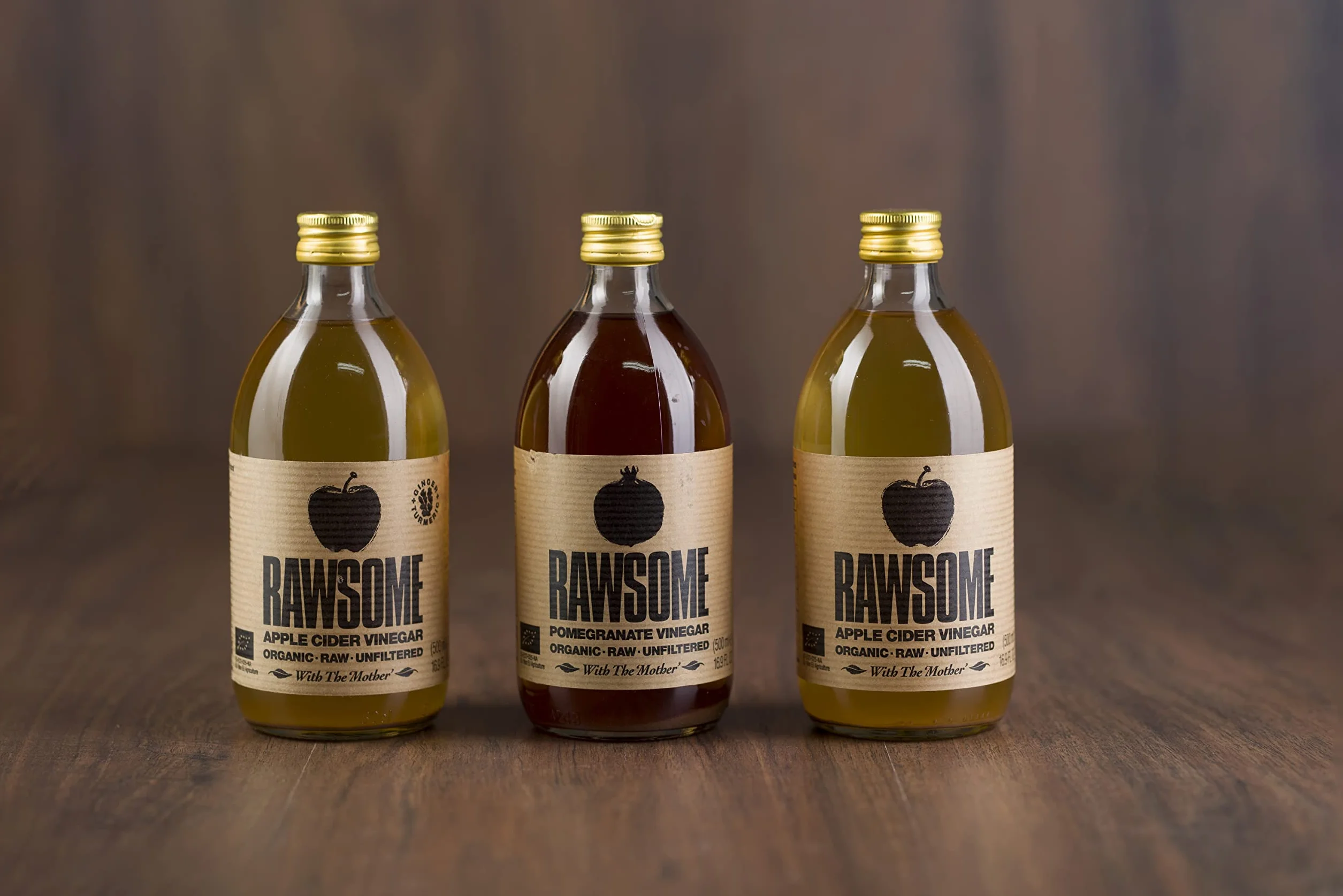 Rawsome Vinegars - Vinagre de Sidra de Manzana con la madre 100% Natural. Vinagre Ecológico Puro Sin Filtrar, Vegano y Vegetariano. Botella de Vidrio 500 ml
