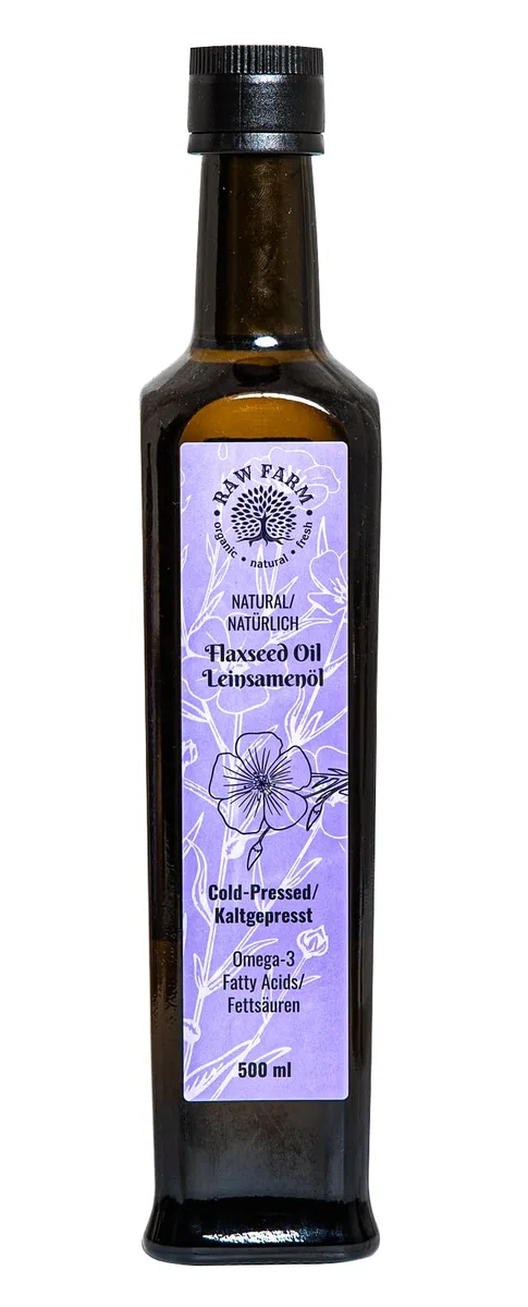 Raw Farm – Aceite de Linaza – 500 ml – prensado en frío, puro y natural, sin aditivos ni conservantes – vegano, libre de transgénicos, aceite de linaza sin refinar
