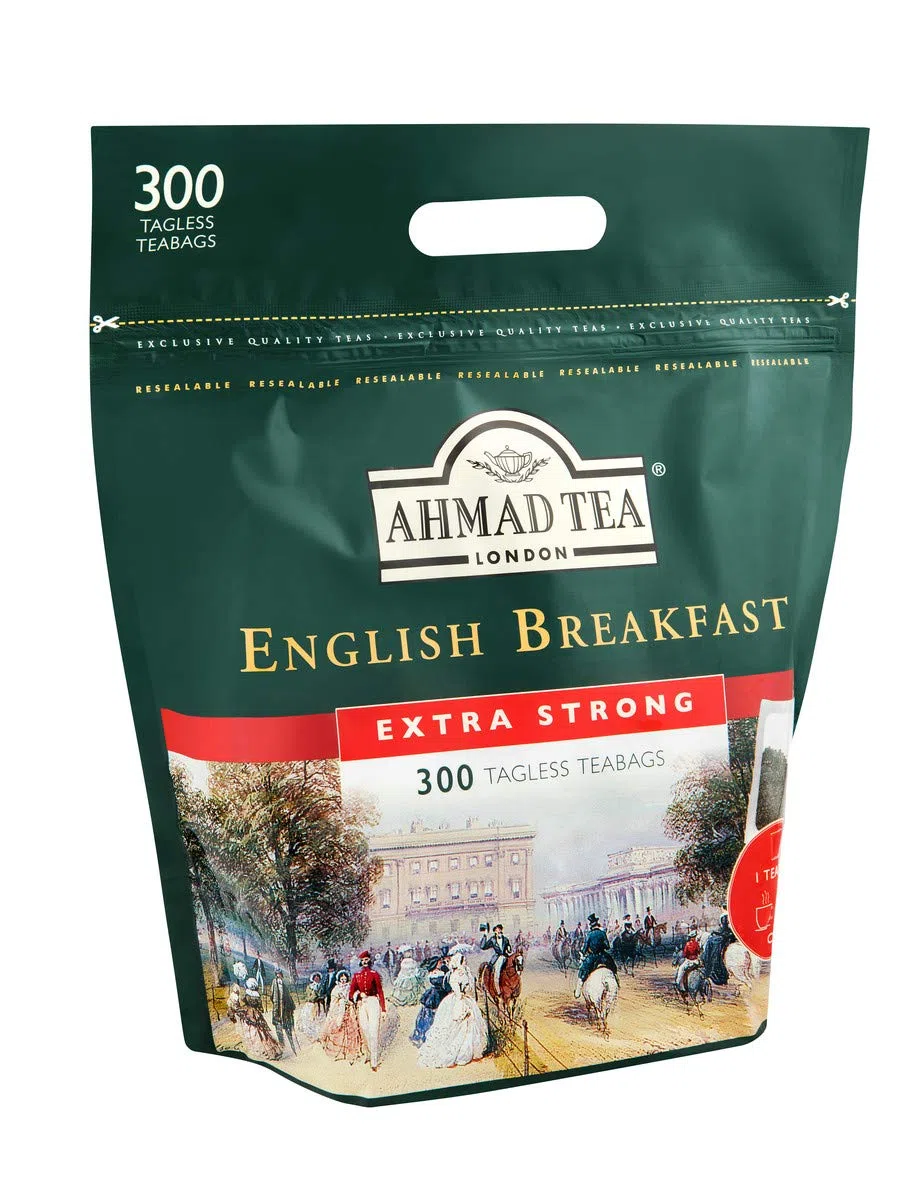 Ahmad Tea - English Breakfast - Té de desayuno negro - Assam & Ceilán - Bolsas de té inglesas sin cinta con 2 g de té por porción - Paquete grande de 300 bolsitas de té