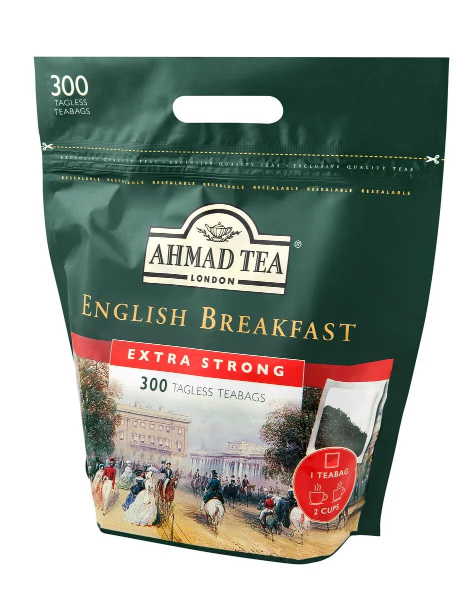 Ahmad Tea - English Breakfast - Té de desayuno negro - Assam & Ceilán - Bolsas de té inglesas sin cinta con 2 g de té por porción - Paquete grande de 300 bolsitas de té