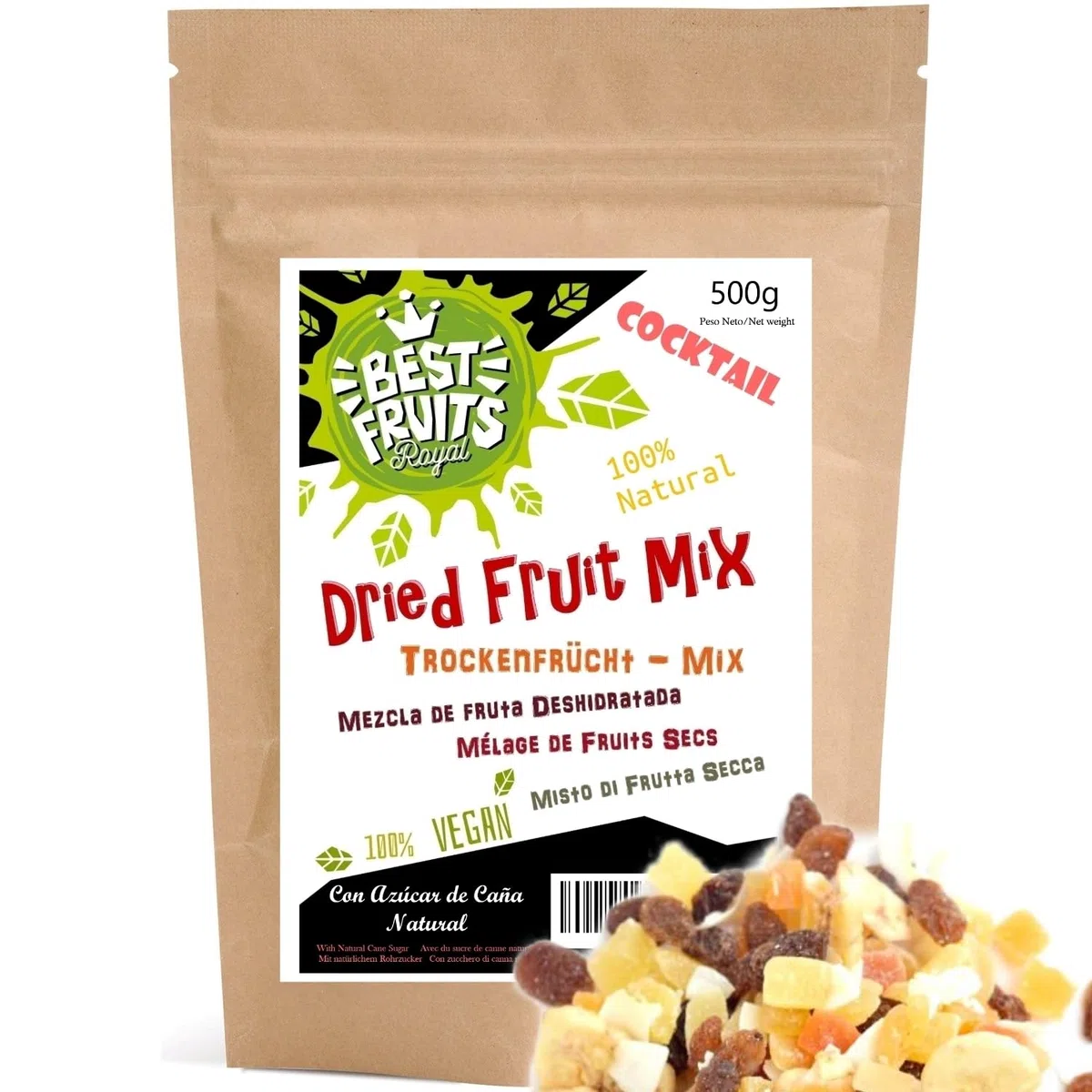 Fruta Deshidratada - MIX 9 papaya banana piña pomelo coco melón kiwi mango y manzana 500g – Ideal para Pasteles Cocteles o Snack – Con Azúcar de caña Natural - Vegana