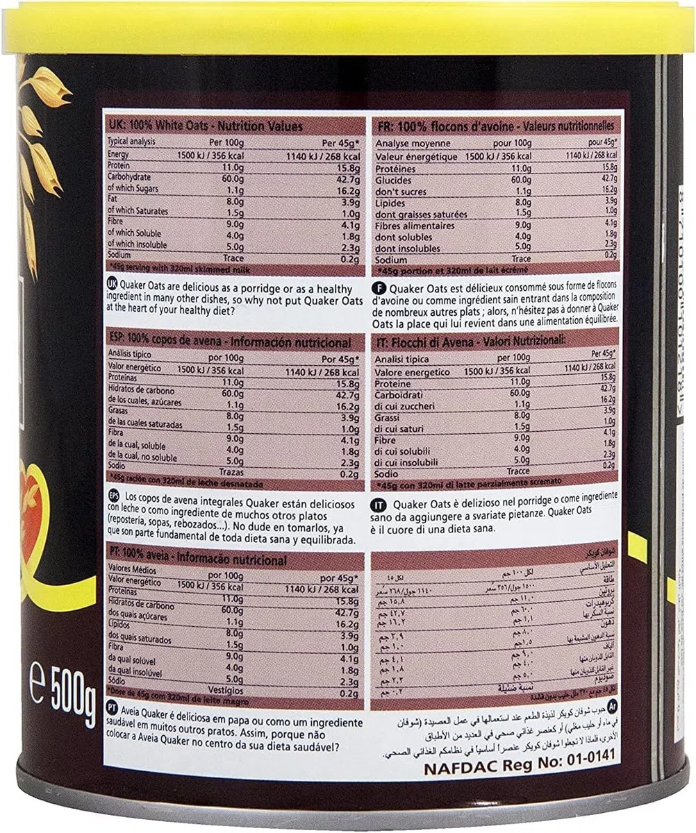 Pack de Avena Quaker 500g Empaque de 2 | Avena Natural| Fuente de Fibra y Energía | Ideal para Desayunos Saludables