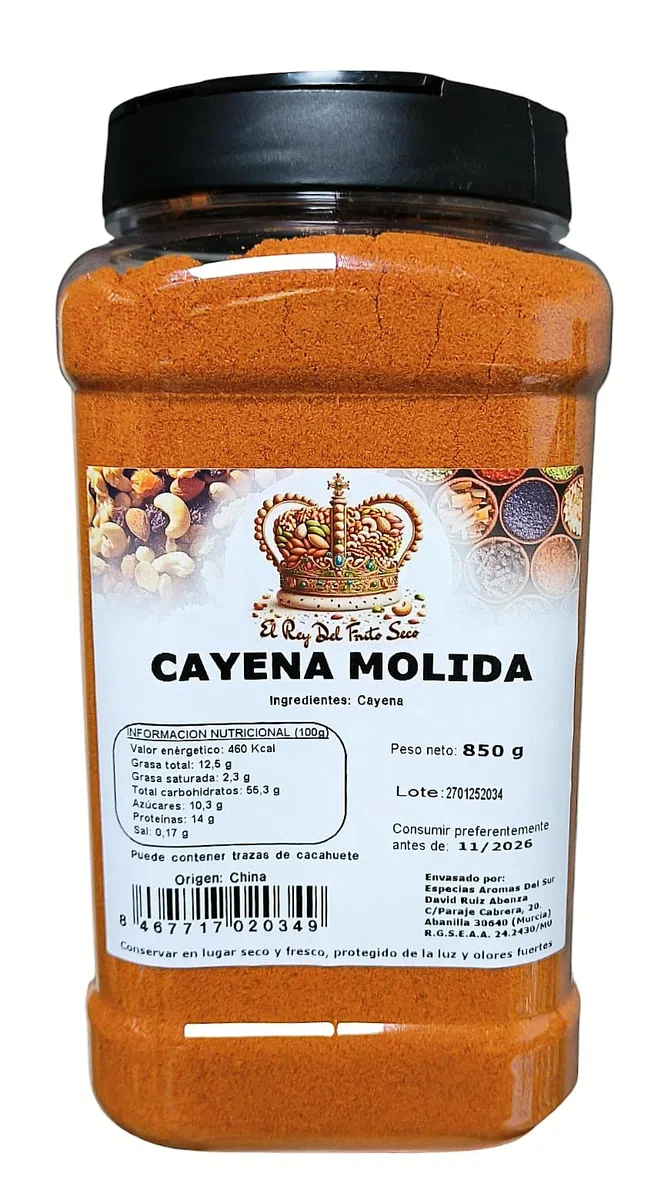 Cayena Molida 850 gr - Especias de Cayena para Dar Intensidad y Sabor a Tus Platos - El Rey del Fruto Seco
