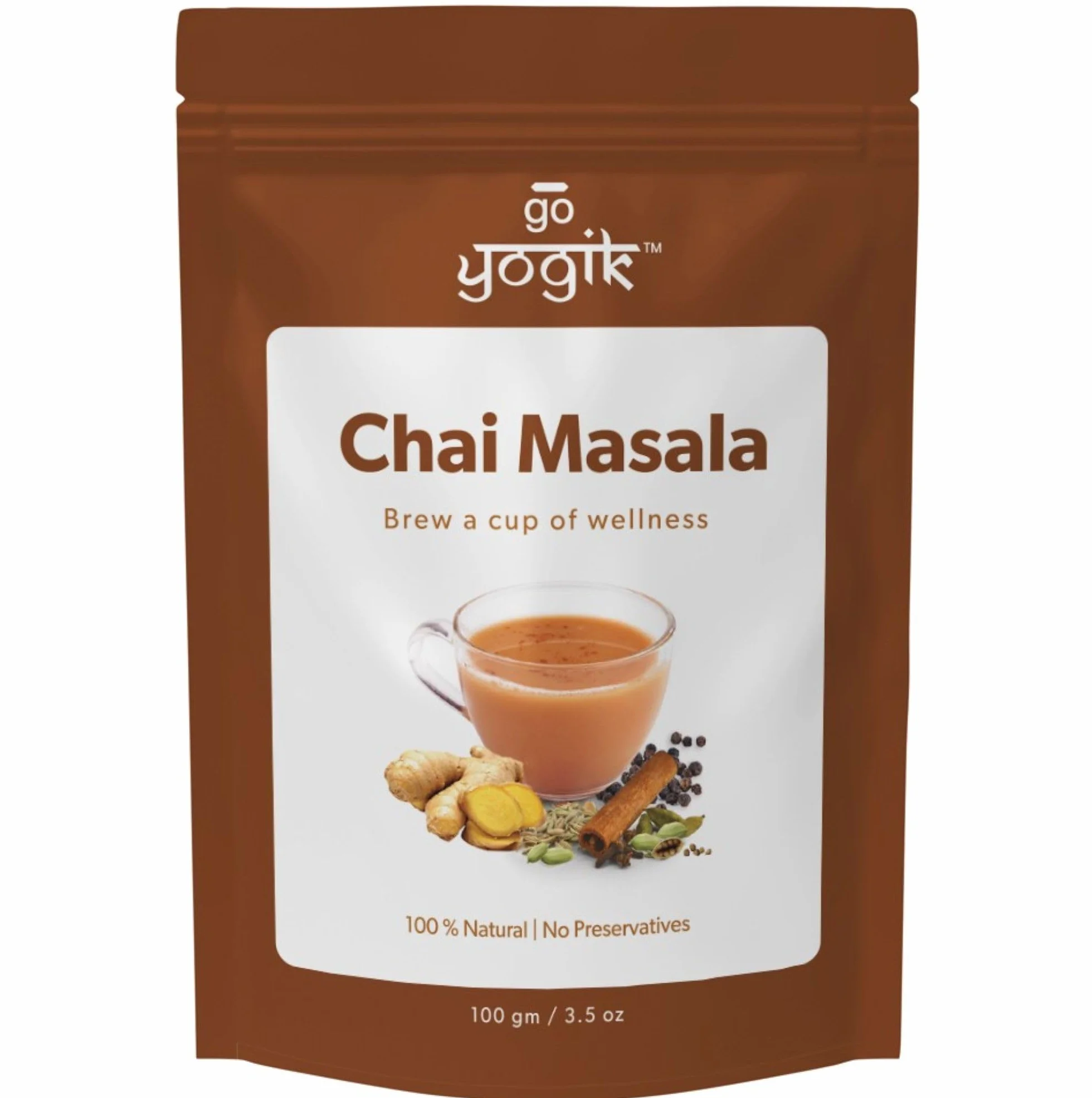 Chai Tea Spice Masala-100g/80cups | Go-Yogik Aromatic Chai Powder| Real Indian Taste |Caffiene Free | Vegan | Gluten Free| Zero Sugar, No Tea leaves| Ayurveda Backed