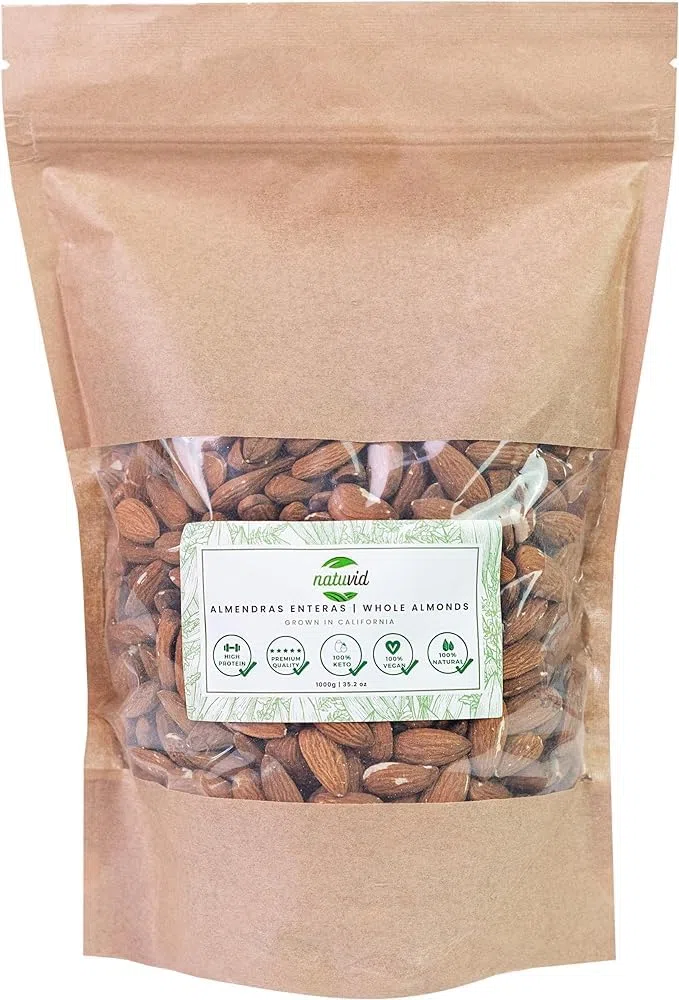 Natuvid Almendras enteras 1Kg | 100% Naturales | PREMIUM | Sin Gluten | Vegana y Vegetariana | Keto