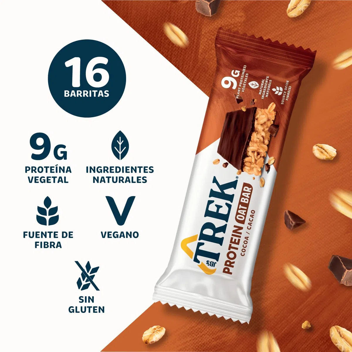 TREK Barrita Proteíca de Avena | Pack Multisabor | Plant-Based | Sin Gluten | Vegano | 16 x 50g Barritas | 800g