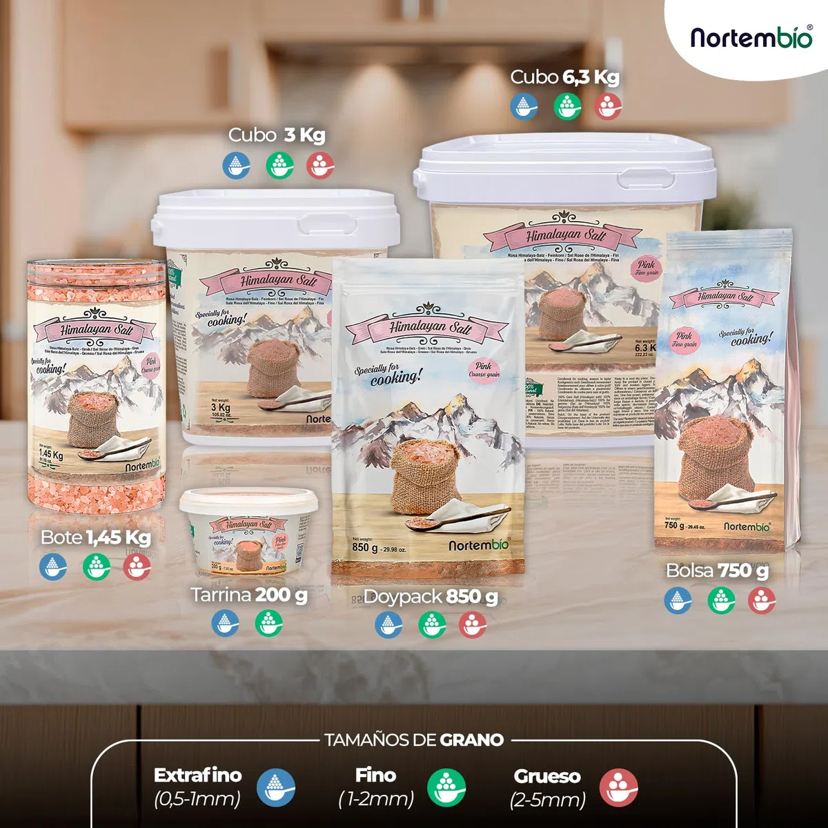 Nortembio Sal Rosa del Himalaya 1,35 kg Grano Fino (1–2 mm) Origen Pakistán Sal Mineral Natural sin Refinar para Uso Culinario. Gratis eBook con Recetas!