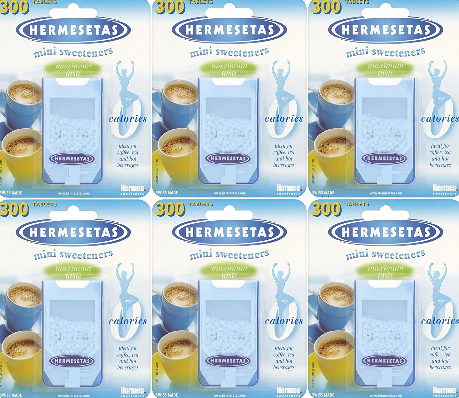 6X Hermesetas Original Mini Edulcorantes, 300 Tabletas (cada uno)